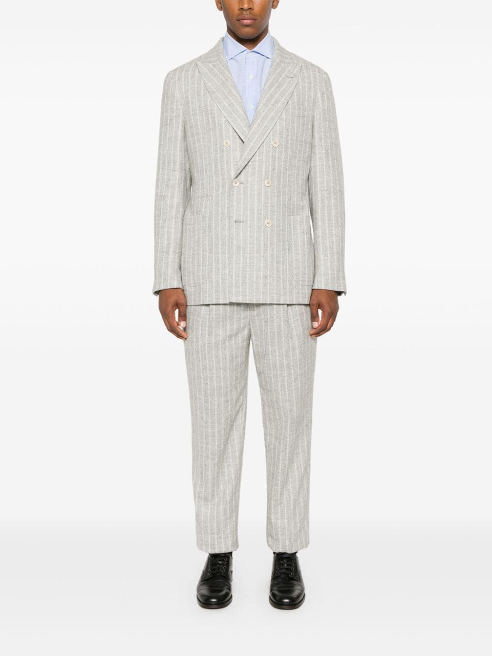 Brunello Cucinelli Light Grey Alpaca Wool Blend Stripe Suit image 2