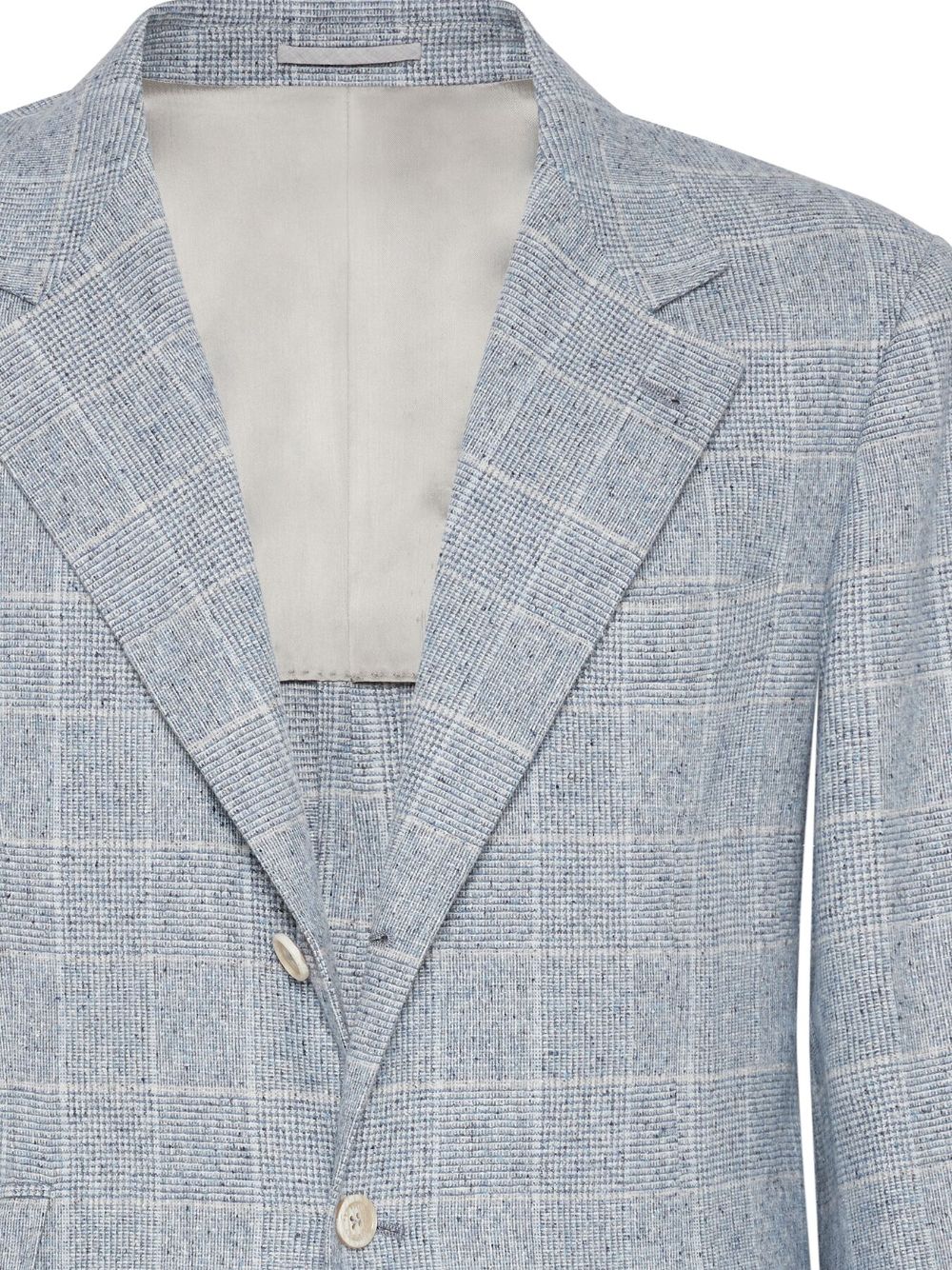 Brunello Cucinelli Prince of Wales Check Silk-Wool-Cashmere Blend Jacket - Light Blue image 1