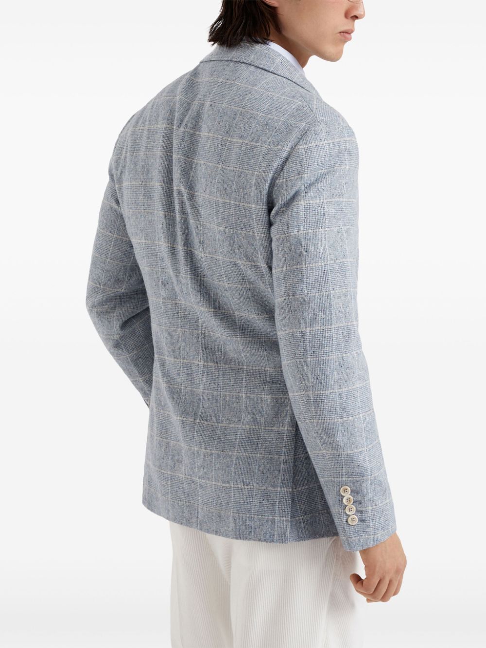 Brunello Cucinelli Prince of Wales Check Silk-Wool-Cashmere Blend Jacket - Light Blue image 2