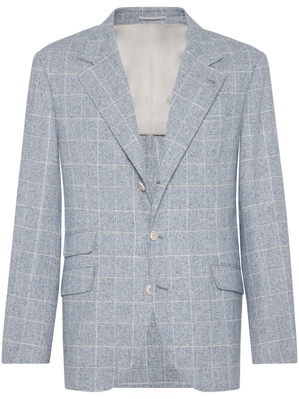 Brunello Cucinelli Prince of Wales Check Silk-Wool-Cashmere Blend Jacket - Light Blue image 0