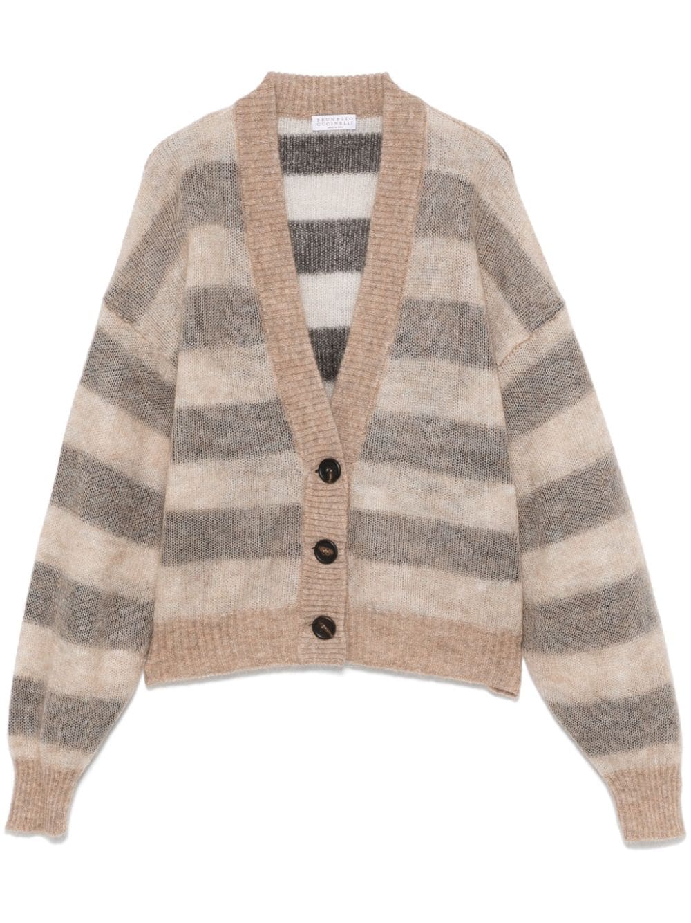 Brunello Cucinelli Beige Mohair Blend Striped Sweater image 0