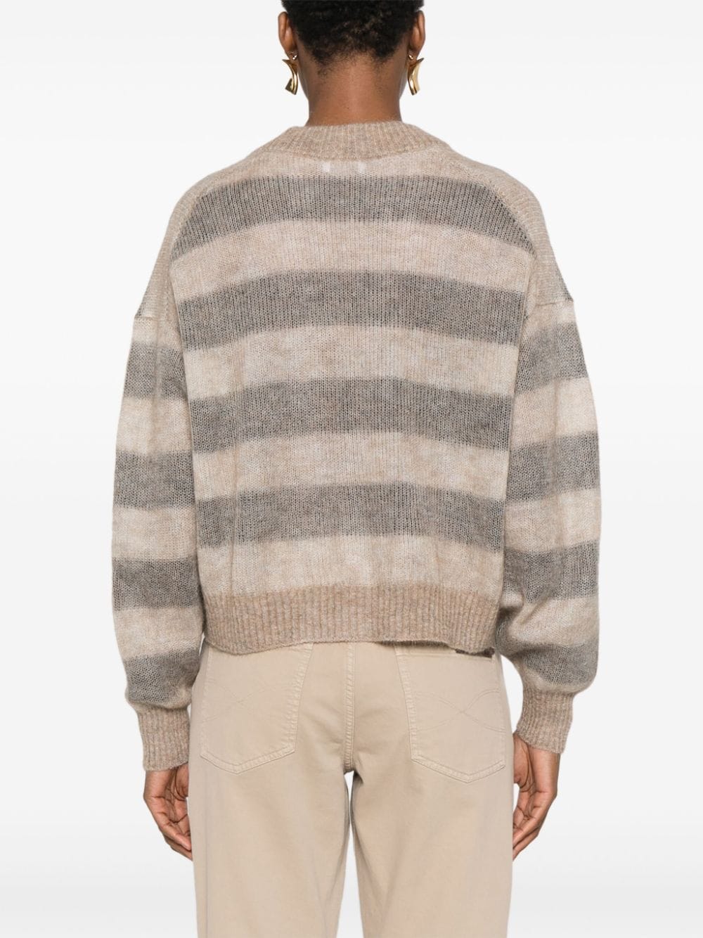 Brunello Cucinelli Beige Mohair Blend Striped Sweater image 1