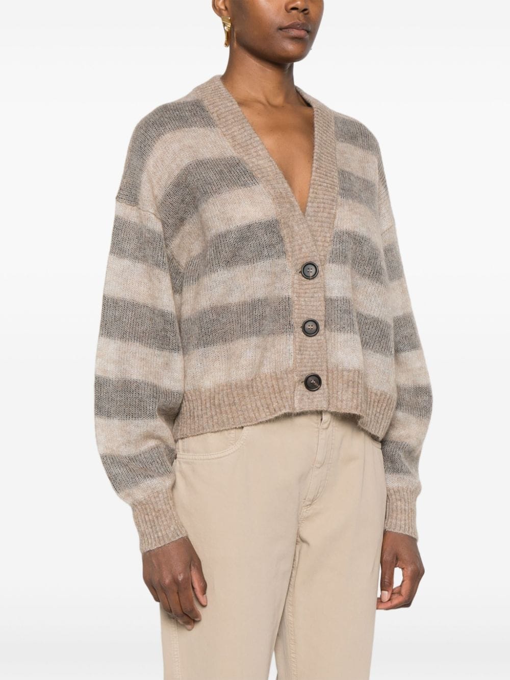 Brunello Cucinelli Beige Mohair Blend Striped Sweater image 2