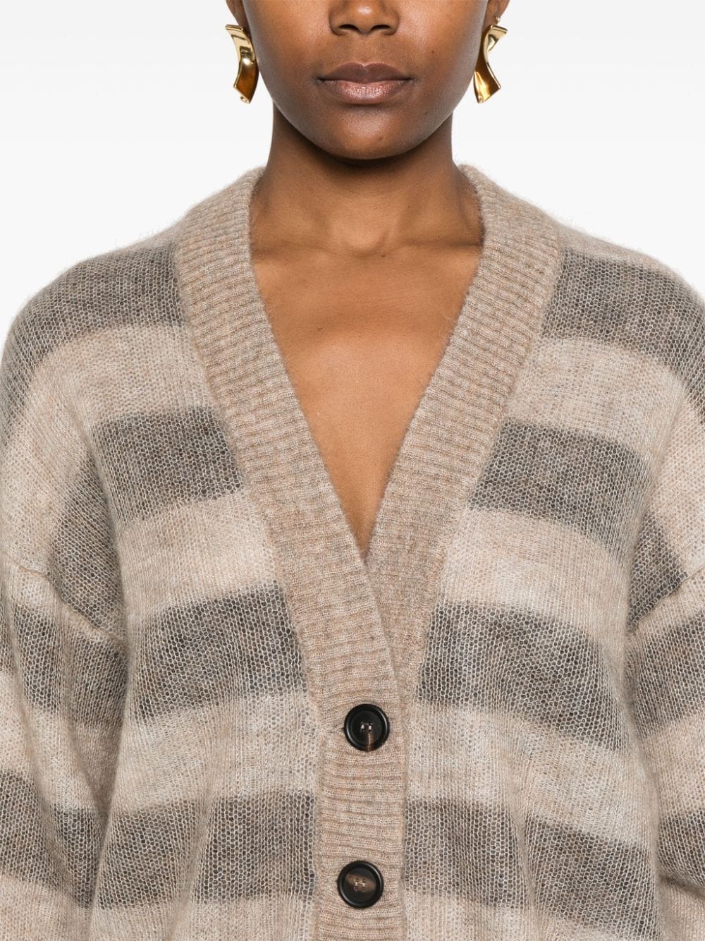 Brunello Cucinelli Beige Mohair Blend Striped Sweater image 3