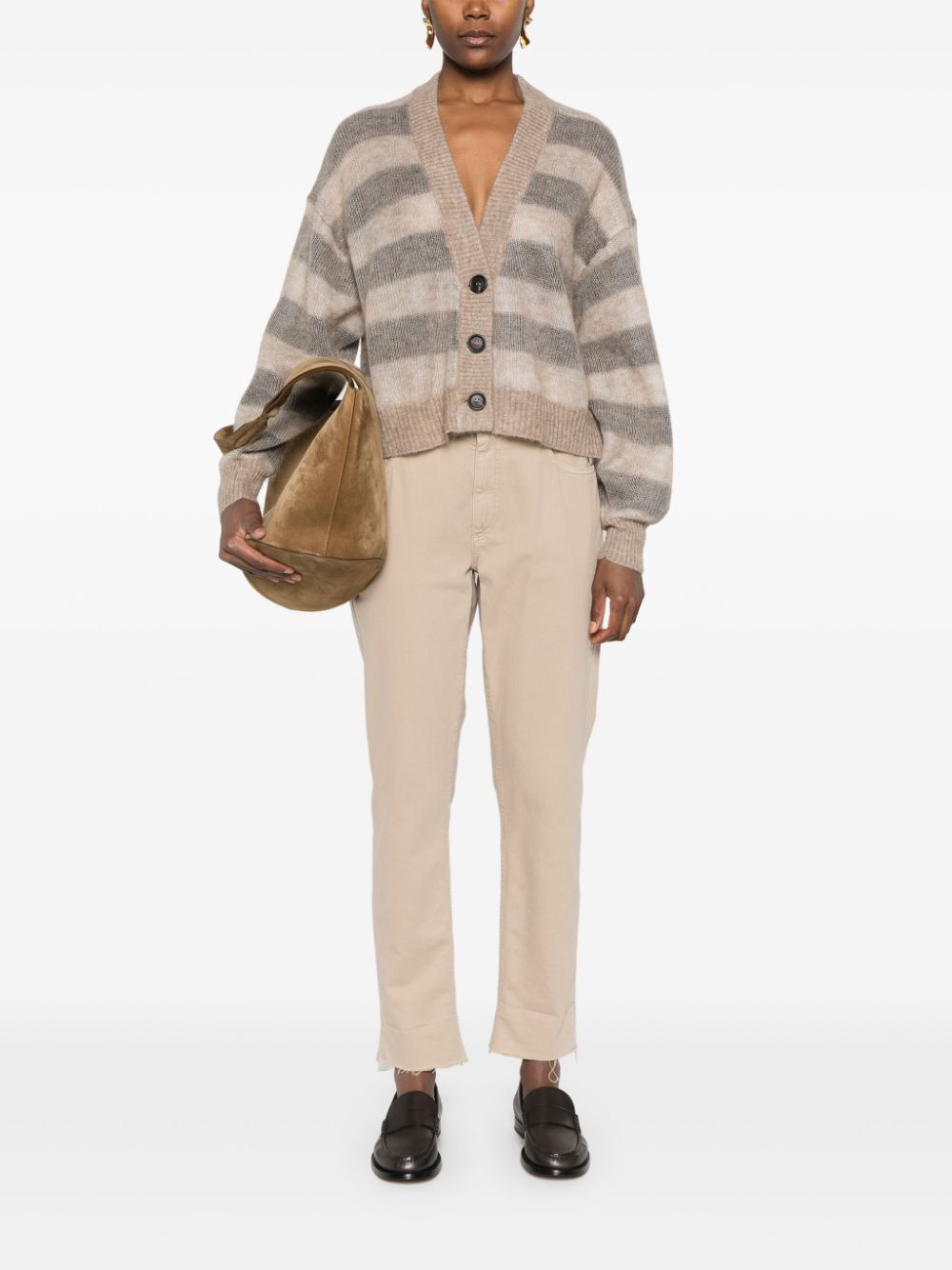 Brunello Cucinelli Beige Mohair Blend Striped Sweater image 4