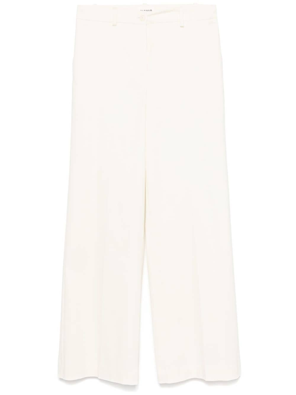 White Textured Cotton Blend Trousers image 0