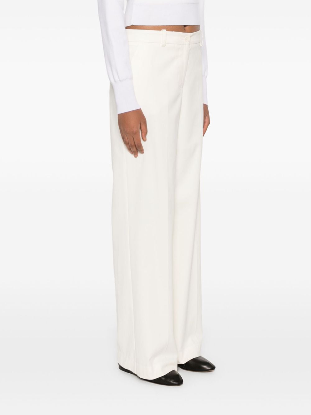 White Textured Cotton Blend Trousers image 1