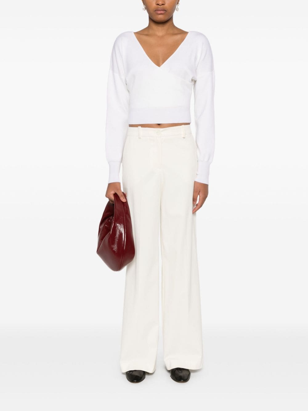 White Textured Cotton Blend Trousers image 2