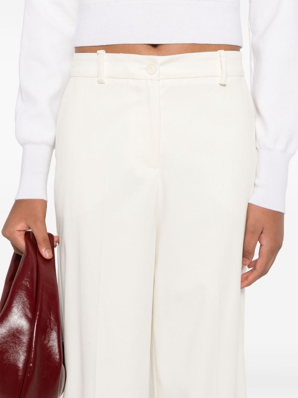 White Textured Cotton Blend Trousers image 3