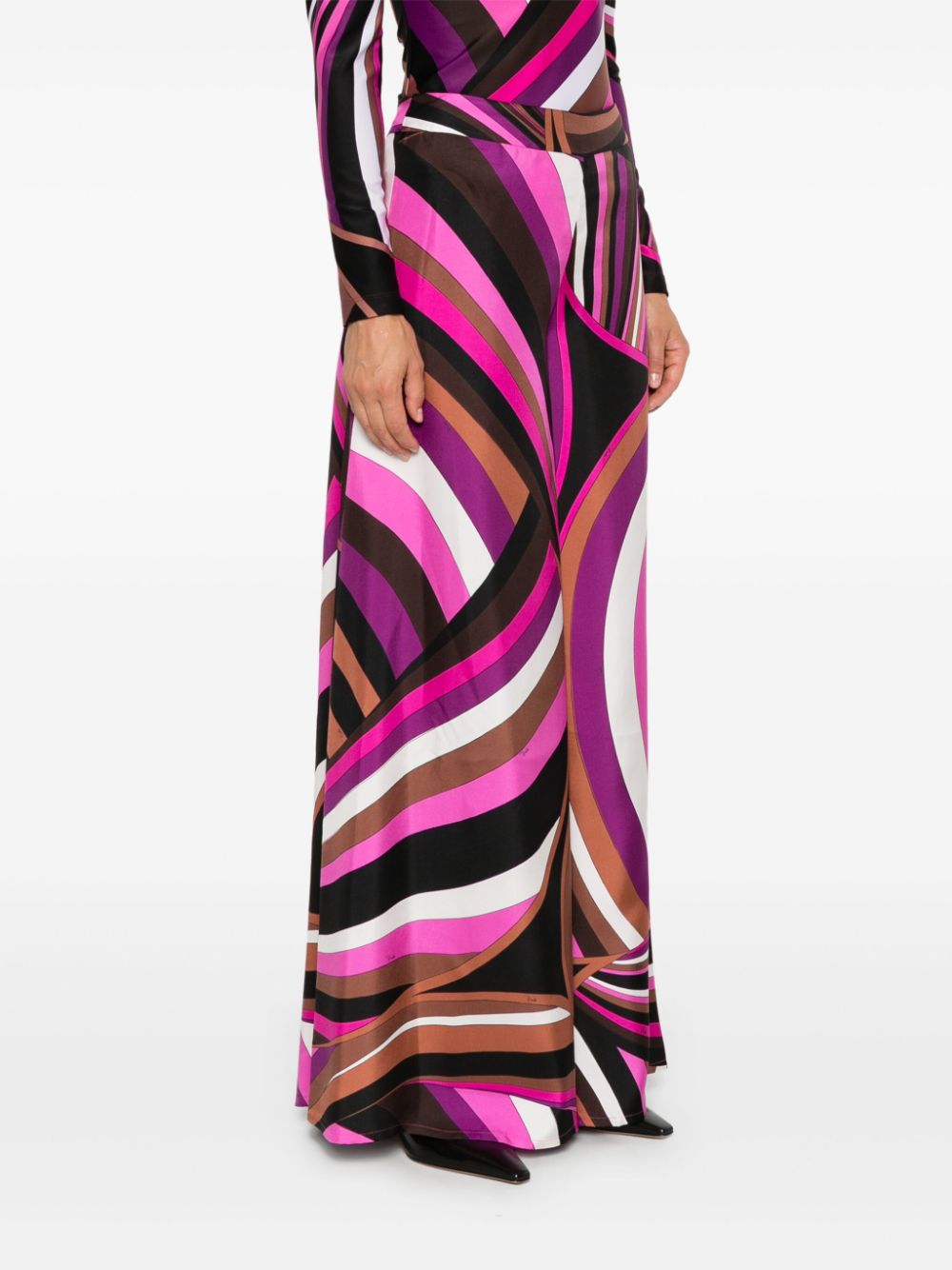 Pucci Logo Print Silk Satin Wide Leg Trousers - Fuchsia image 3