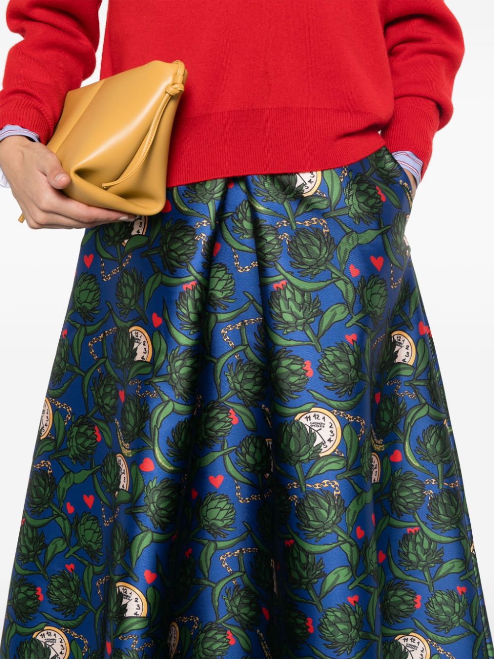 ALESSANDRO ENRIQUEZ Green Artichoke Print A-Line Skirt image 1