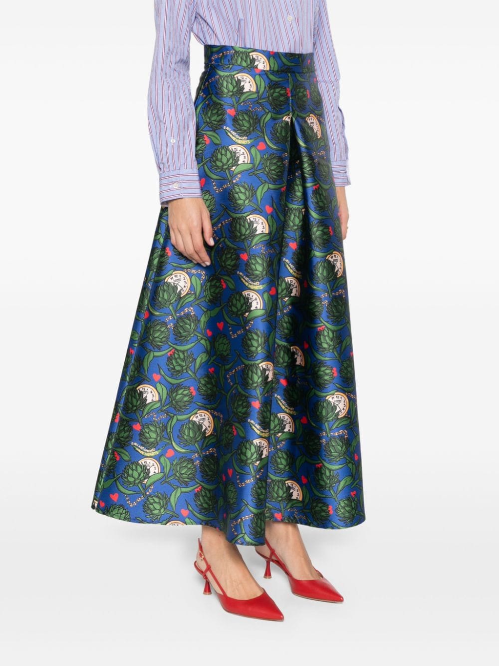 ALESSANDRO ENRIQUEZ Green Artichoke Print A-Line Skirt image 3