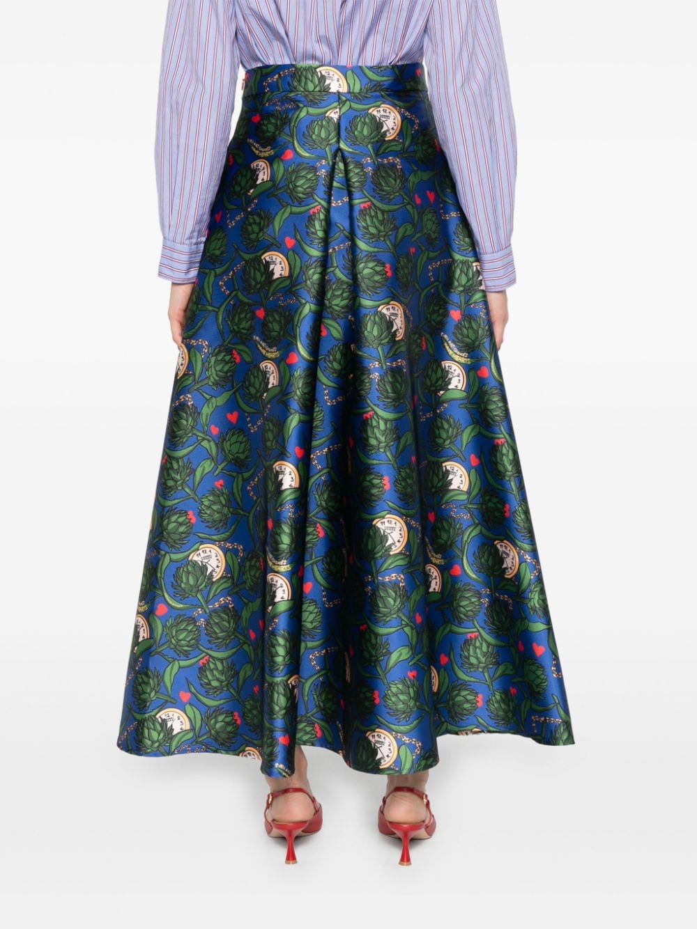 ALESSANDRO ENRIQUEZ Green Artichoke Print A-Line Skirt image 4