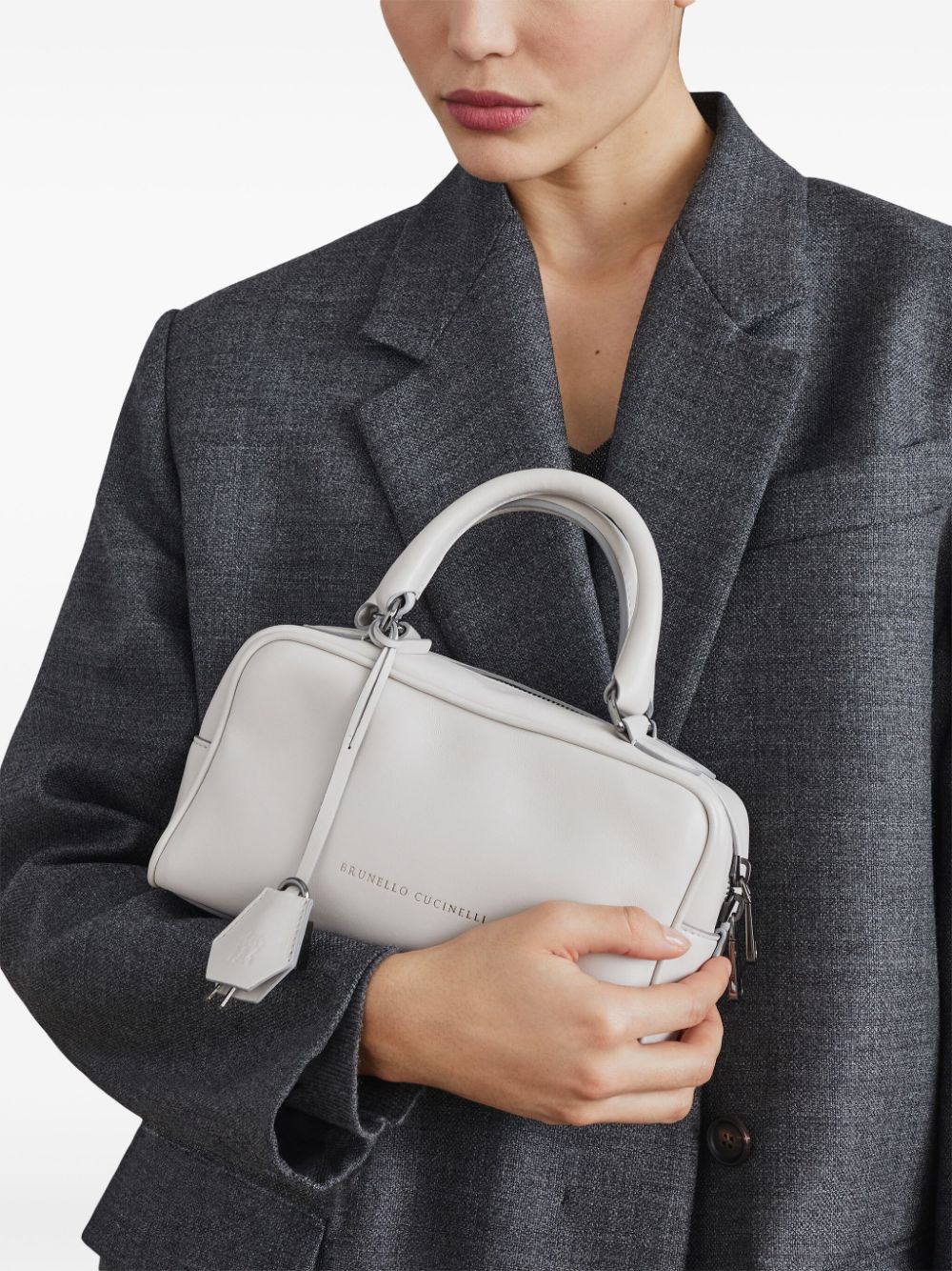 Brunello Cucinelli Light Grey Leather Shoulder Bag image 2