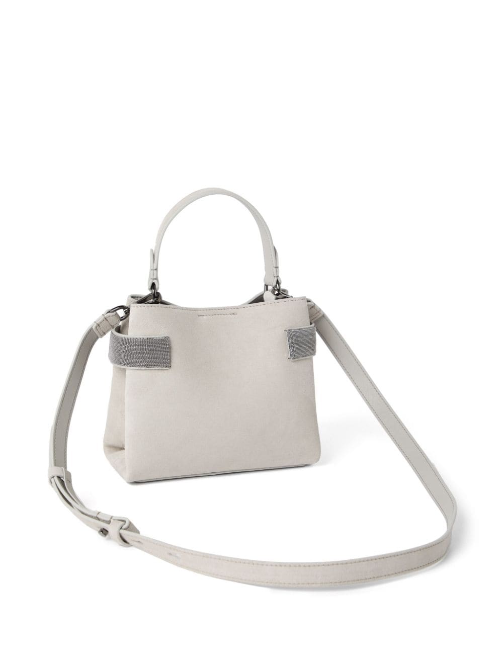 Brunello Cucinelli Light Grey Suede Shoulder Bag with Monili Chain Detail image 2