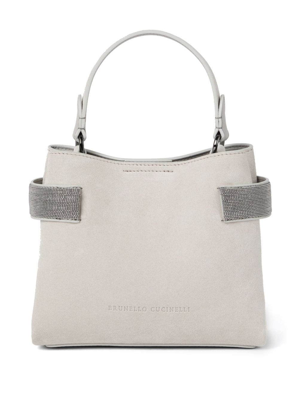 Brunello Cucinelli Light Grey Suede Shoulder Bag with Monili Chain Detail image 4