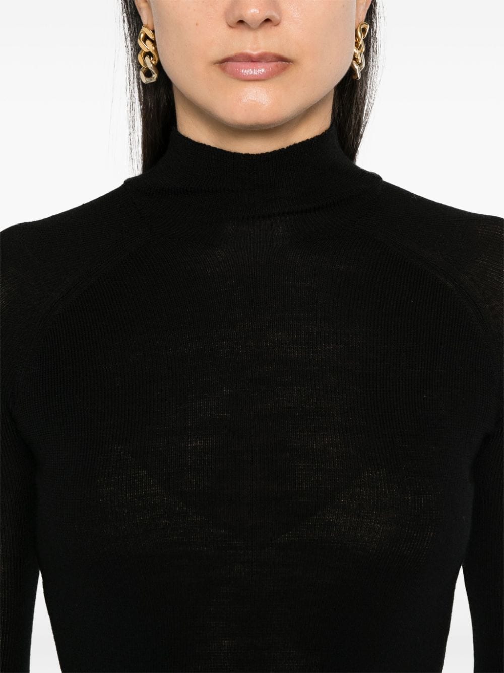 Majestic Black Merino Wool Blend Roll Neck Sweater image 4