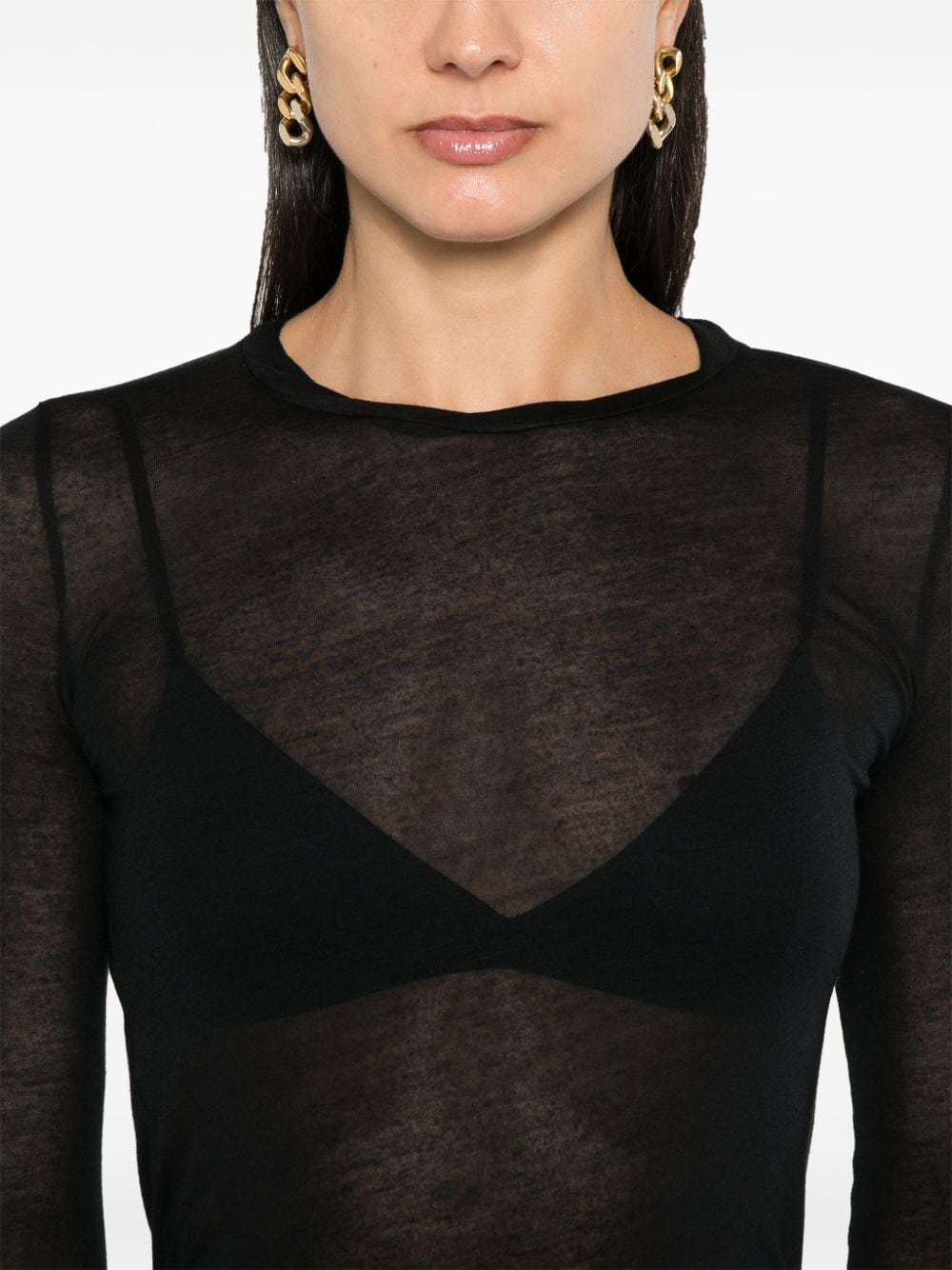 Majestic Black Semi-Sheer Crew Neck Sweater image 2