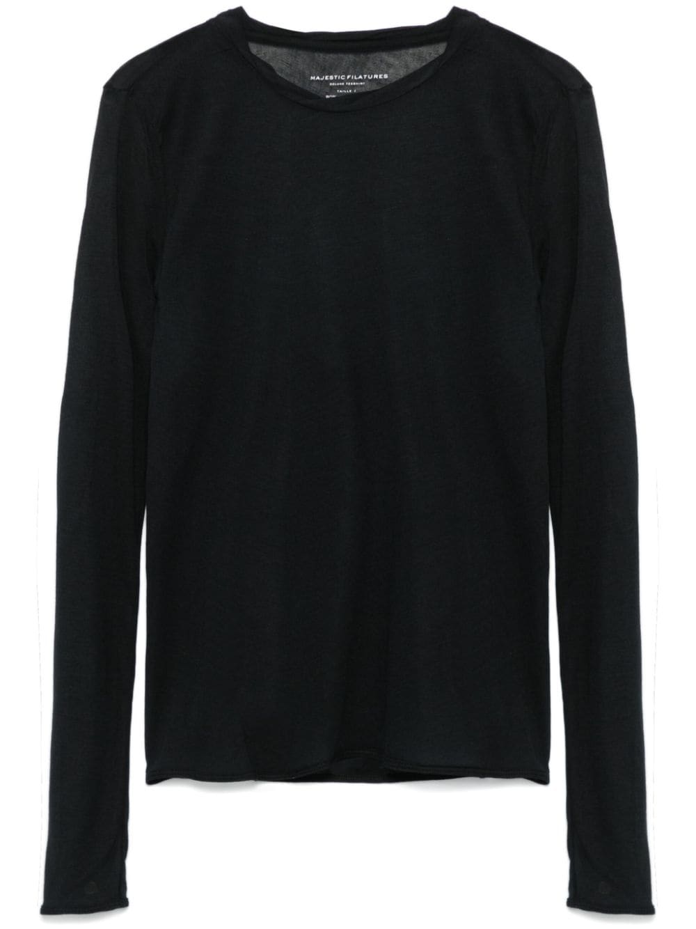 Majestic Black Semi-Sheer Crew Neck Sweater image 0