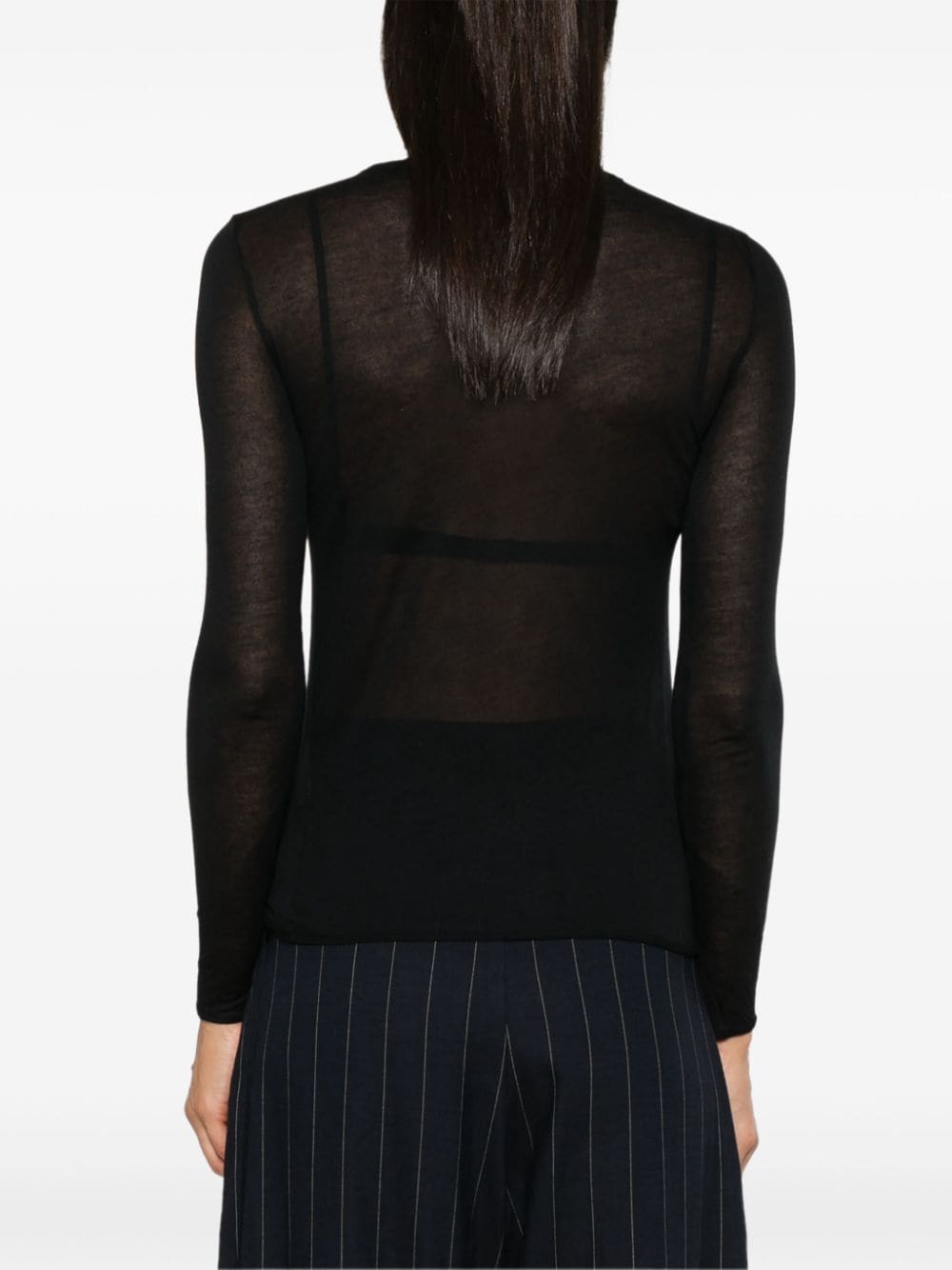 Majestic Black Semi-Sheer Crew Neck Sweater image 4