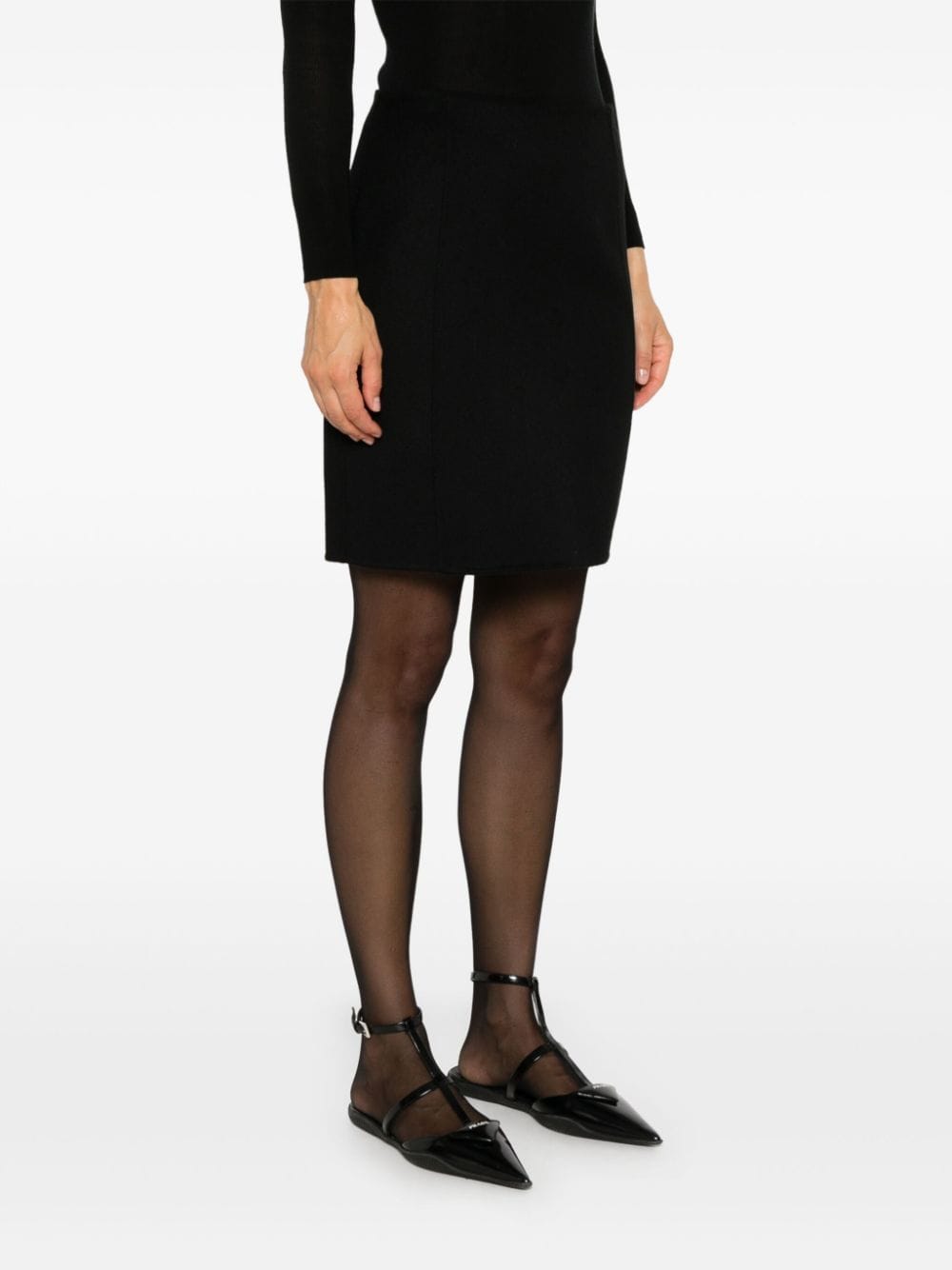 PAROSH Black Wool Brushed Effect Skirt image 1