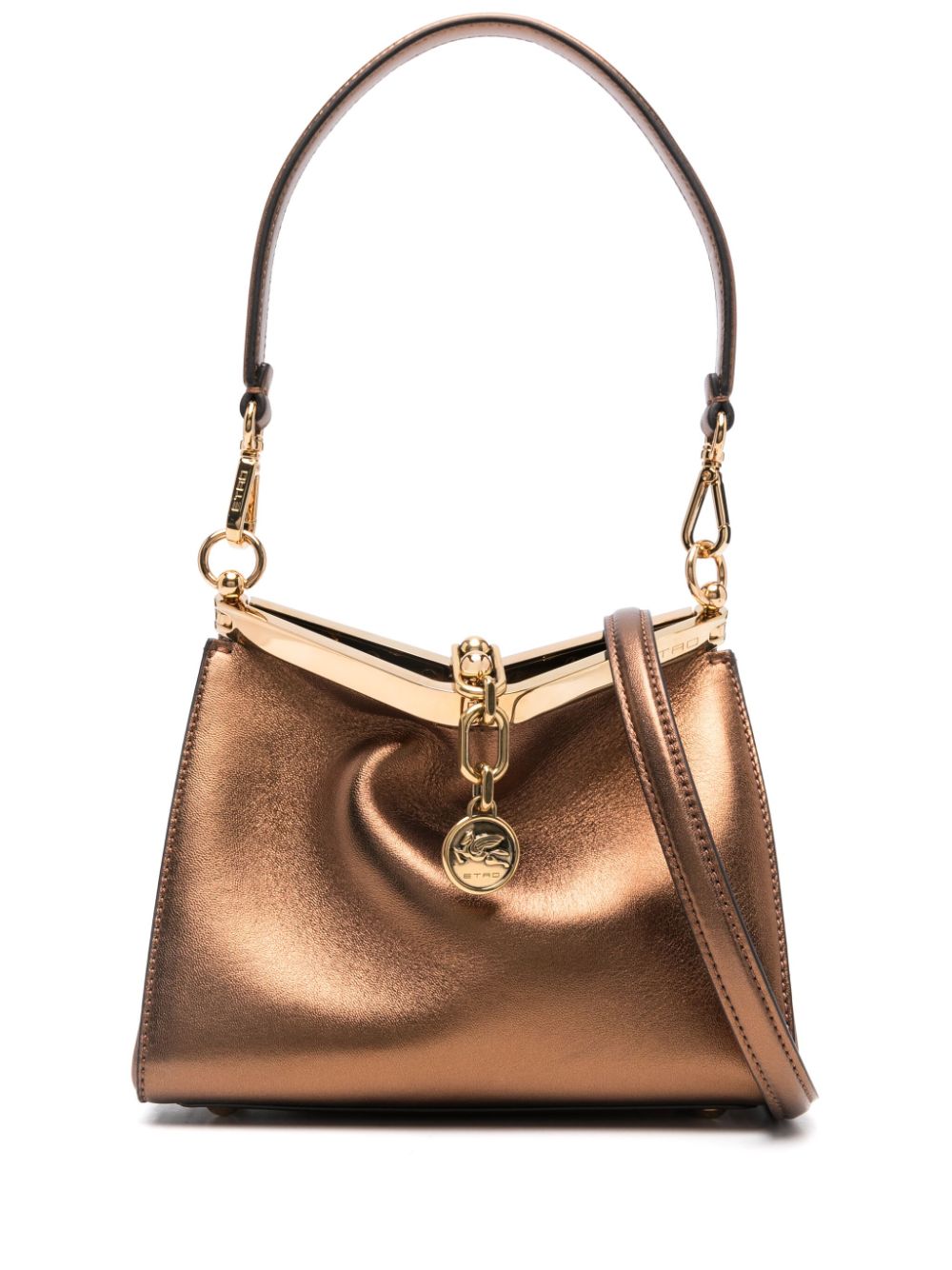 Etro Brown Calf Leather Top Handle Bag with Metallic Finish image 0