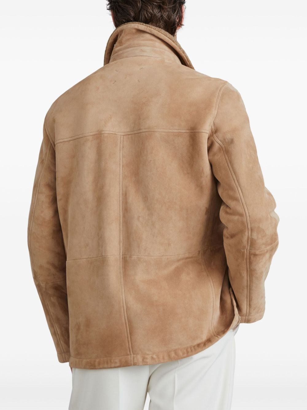 Brunello Cucinelli Beige Shearling Collar Leather Jacket image 1