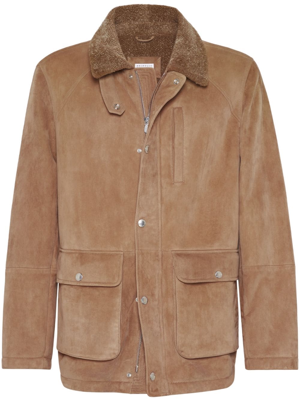 Brunello Cucinelli Beige Shearling Collar Leather Jacket image 0