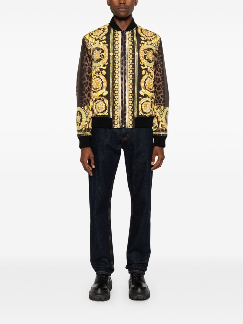 Versace Barocco Print Baseball Collar Coat image 1