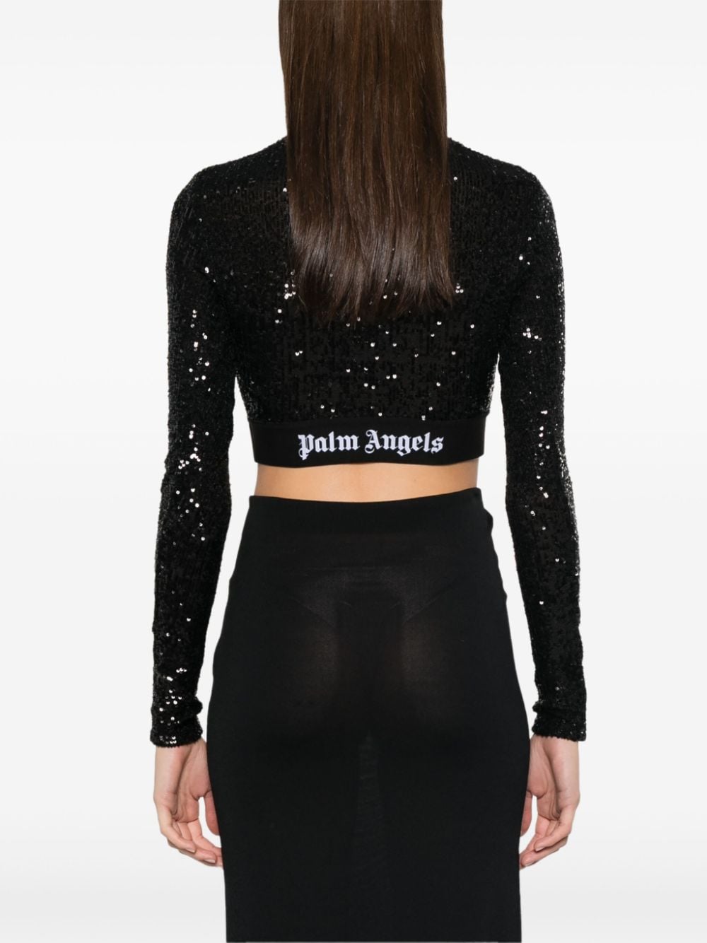 Palm Angels Black Sequin Mock Neck Crop Top image 1