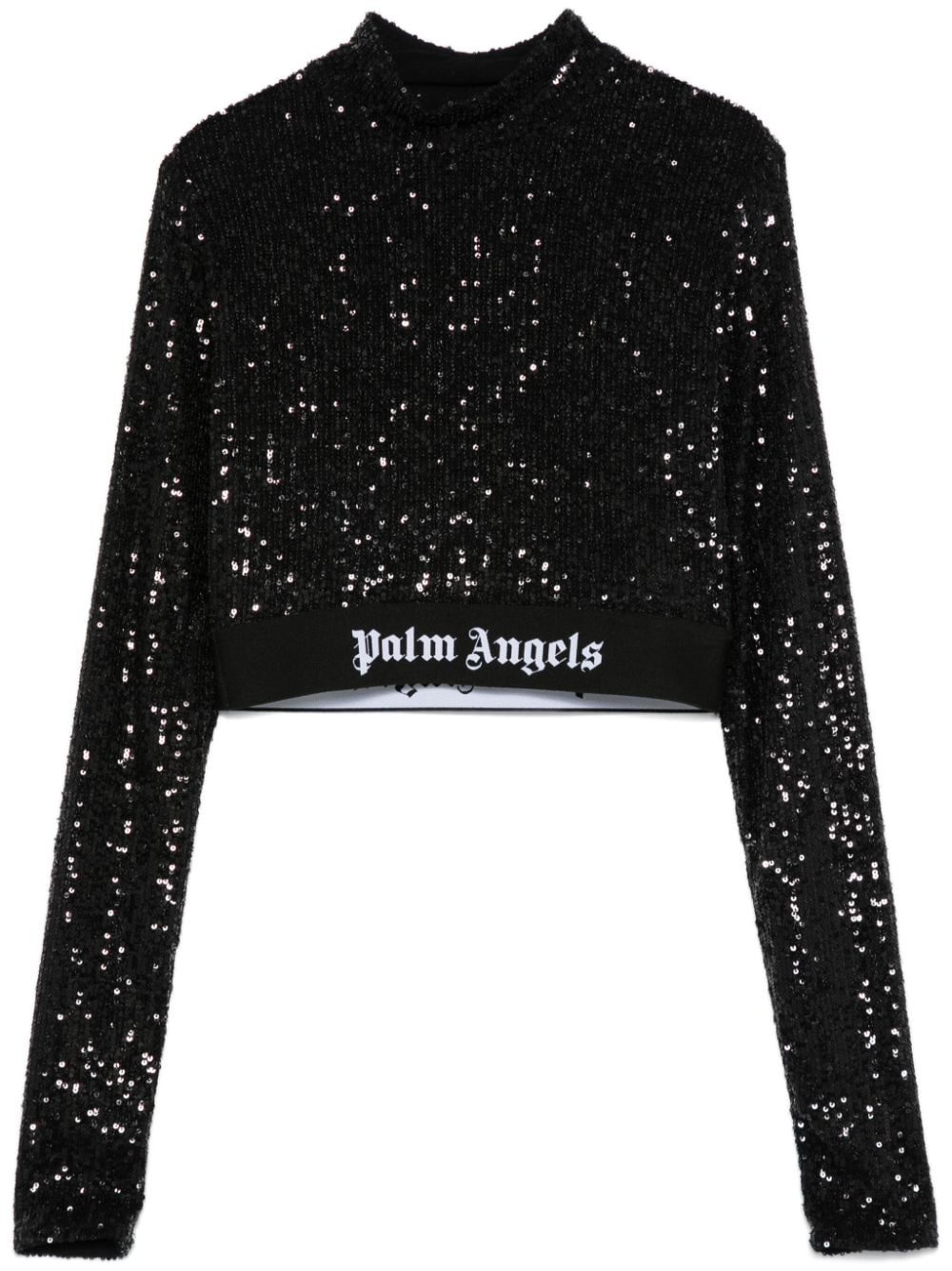 Palm Angels Black Sequin Mock Neck Crop Top image 0