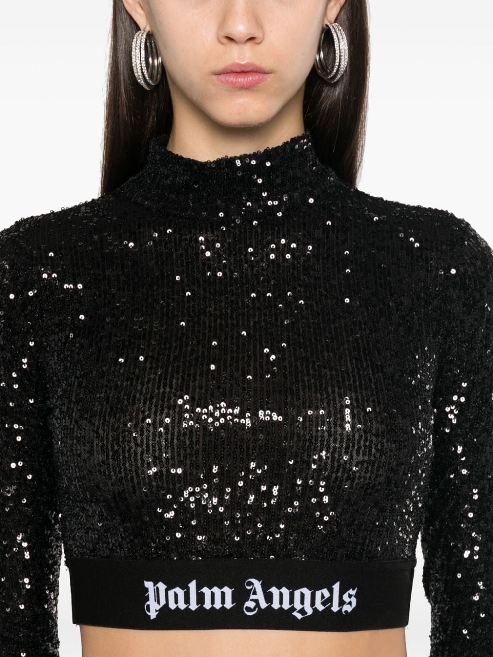 Palm Angels Black Sequin Mock Neck Crop Top image 4