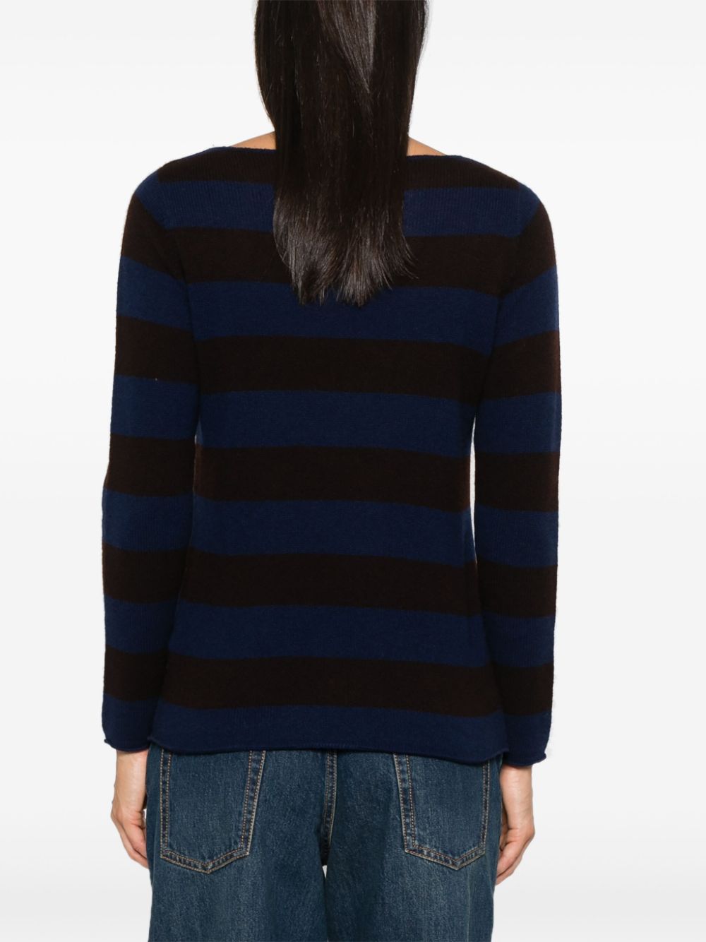 BEYOU Blue Cashmere Sweater with Horizontal Stripe Pattern image 1