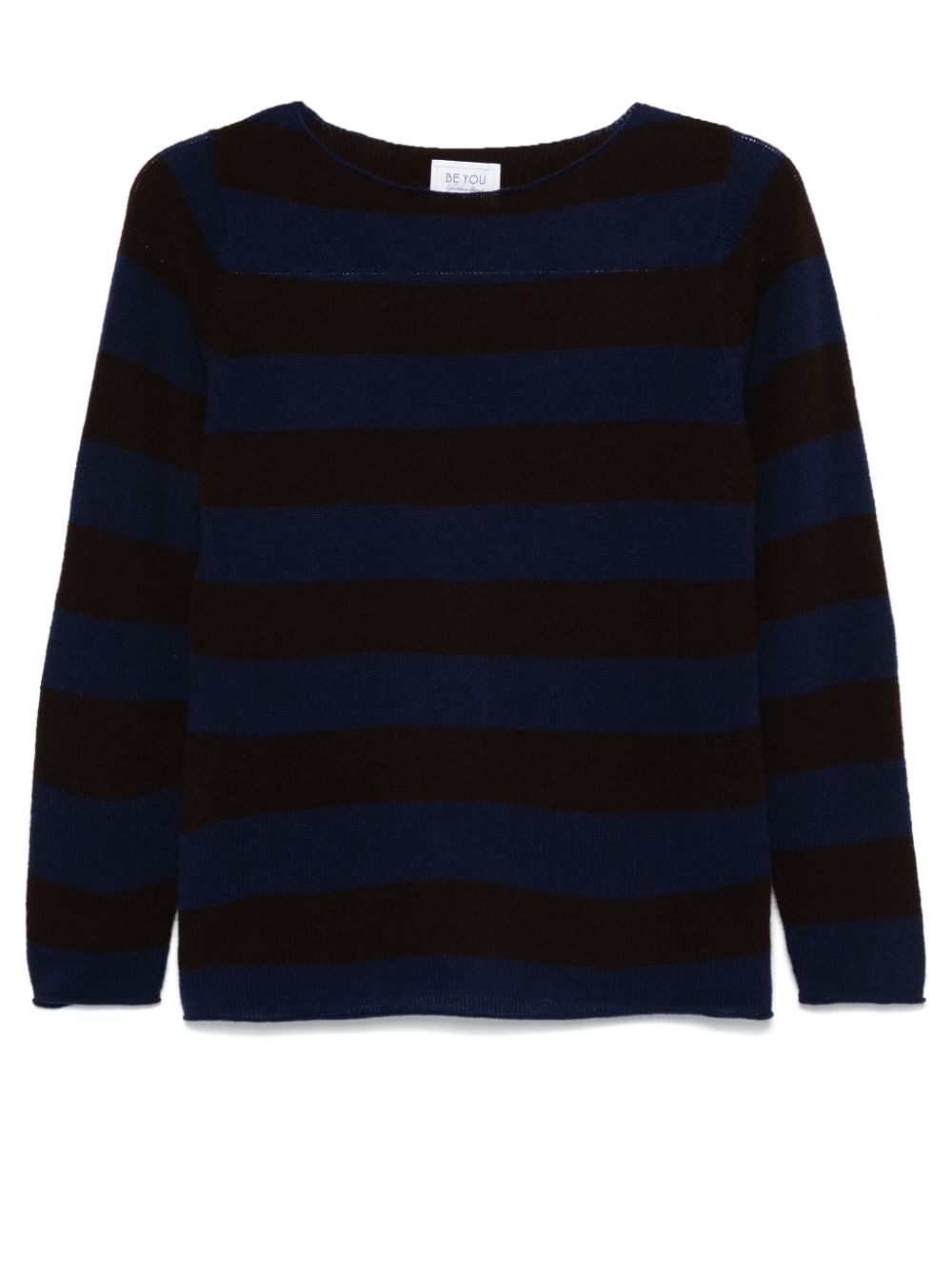 BEYOU Blue Cashmere Sweater with Horizontal Stripe Pattern image 0