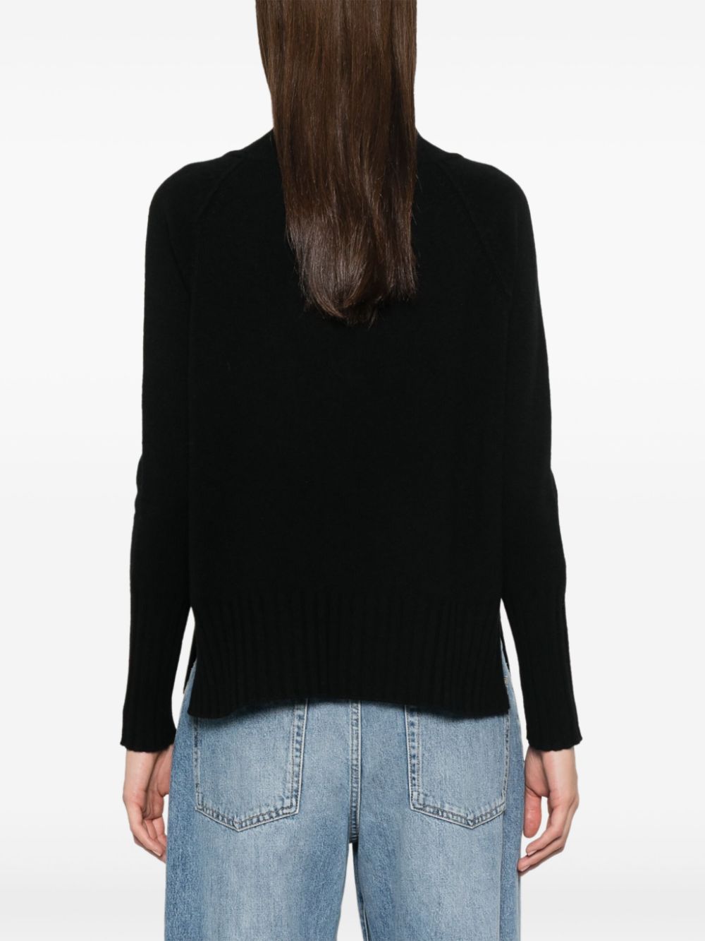 BEYOU Black Cashmere Mock Neck Sweater with Ribbed Trims image 1