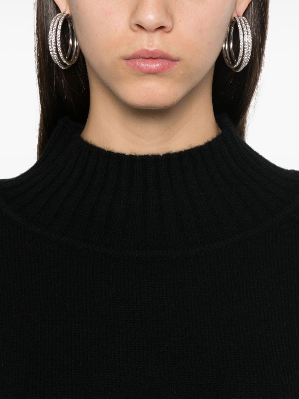 BEYOU Black Cashmere Mock Neck Sweater with Ribbed Trims image 2