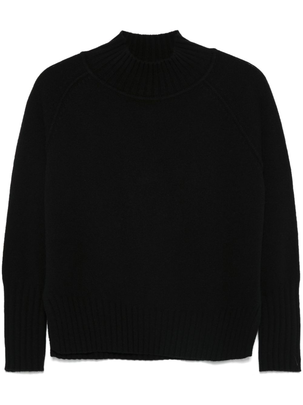 BEYOU Black Cashmere Mock Neck Sweater with Ribbed Trims image 0