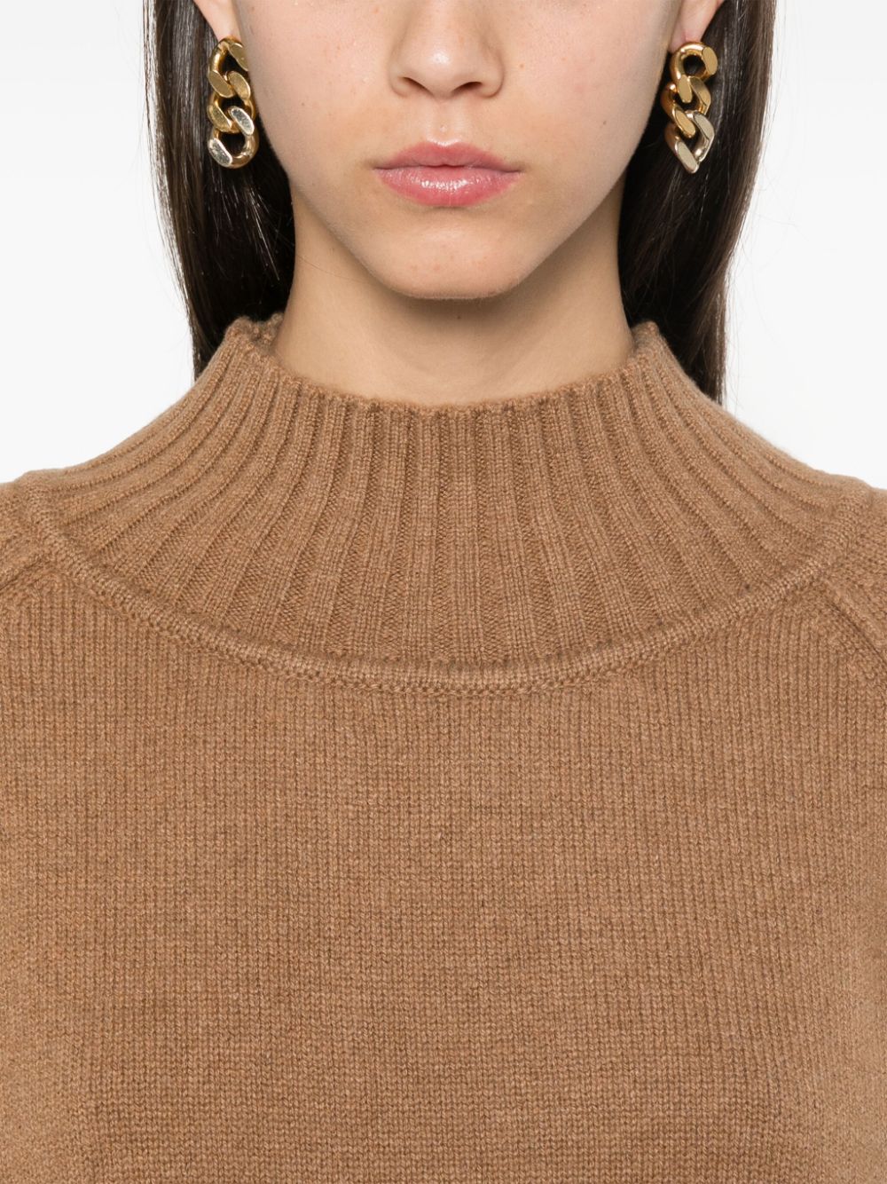 Camel Cashmere Mock Neck Sweater with Ribbed Trim image 1