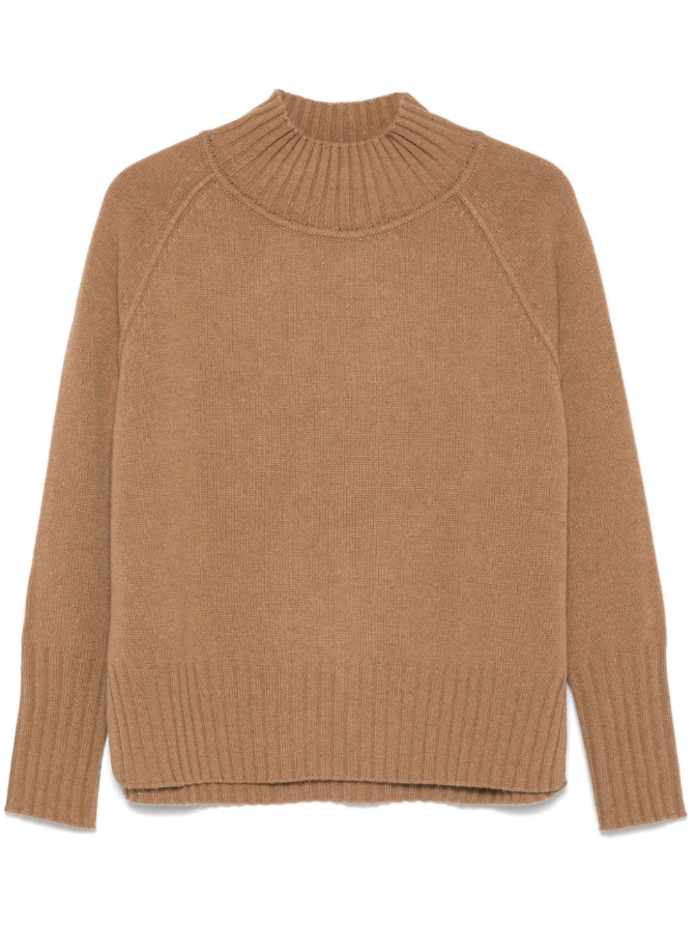 Camel Cashmere Mock Neck Sweater with Ribbed Trim image 0