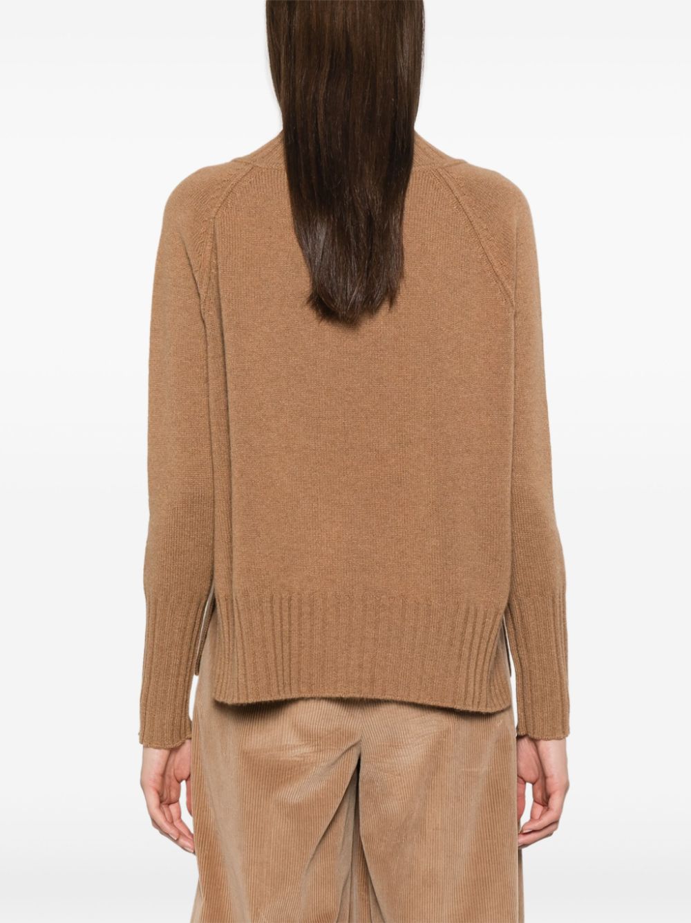 Camel Cashmere Mock Neck Sweater with Ribbed Trim image 2