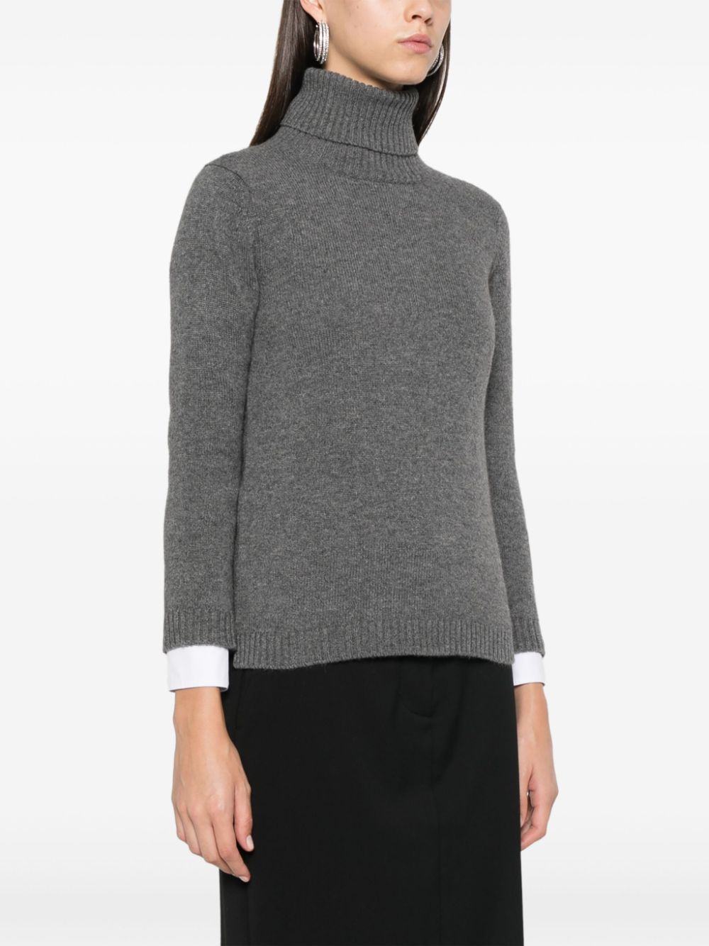 BEYOU Grey Cashmere Sweater with Ribbed Trim image 1