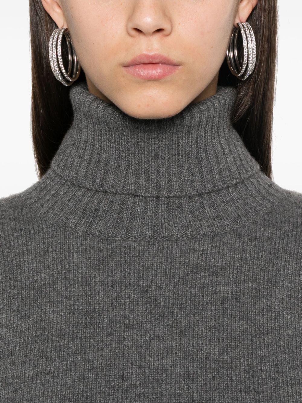 BEYOU Grey Cashmere Sweater with Ribbed Trim image 2