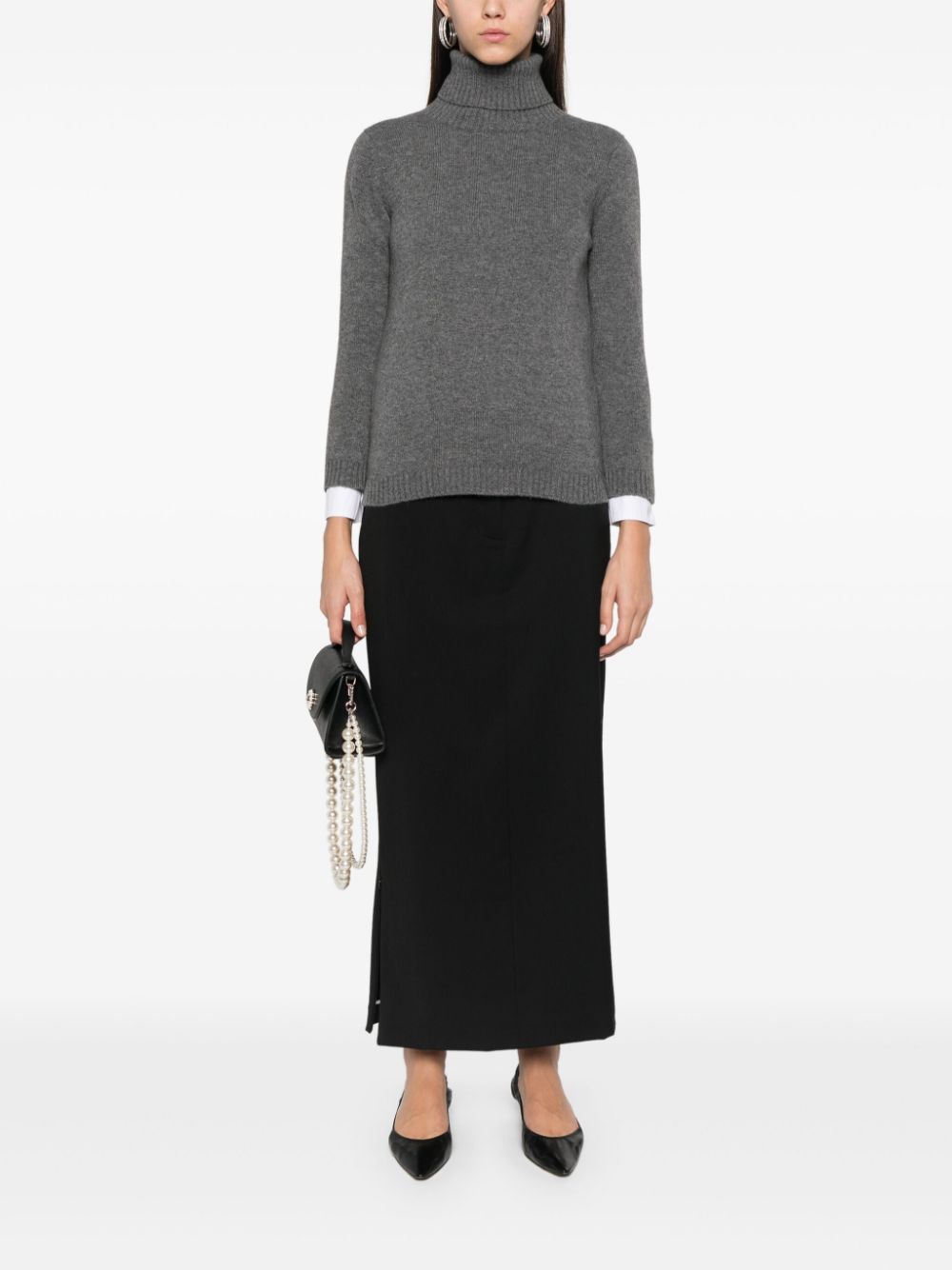 BEYOU Grey Cashmere Sweater with Ribbed Trim image 3