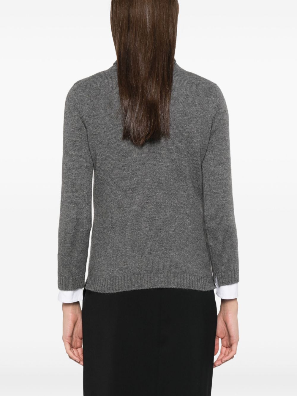 BEYOU Grey Cashmere Sweater with Ribbed Trim image 4