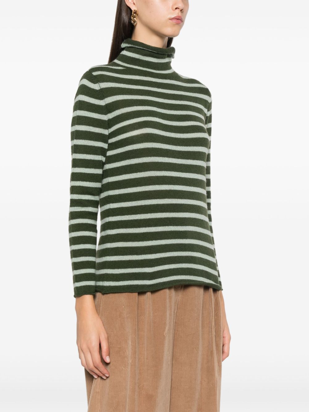 BEYOU Green Cashmere Stripe Sweater image 2