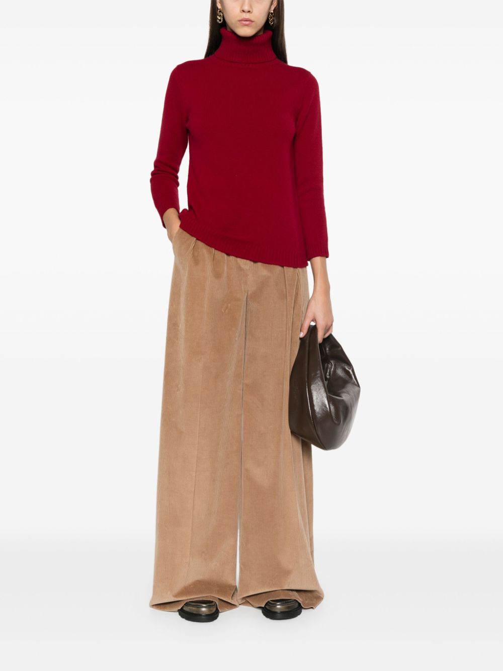 BEYOU Red Cashmere Ribbed Roll Neck Sweater image 1