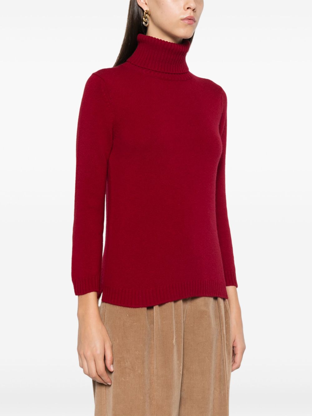 BEYOU Red Cashmere Ribbed Roll Neck Sweater image 2