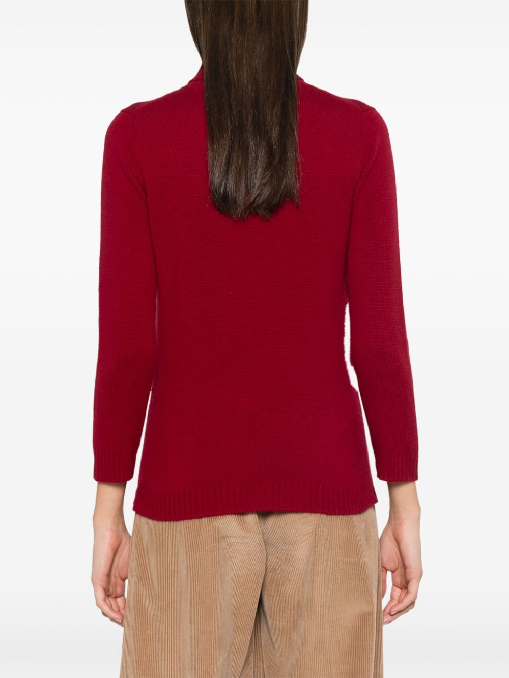 BEYOU Red Cashmere Ribbed Roll Neck Sweater image 3