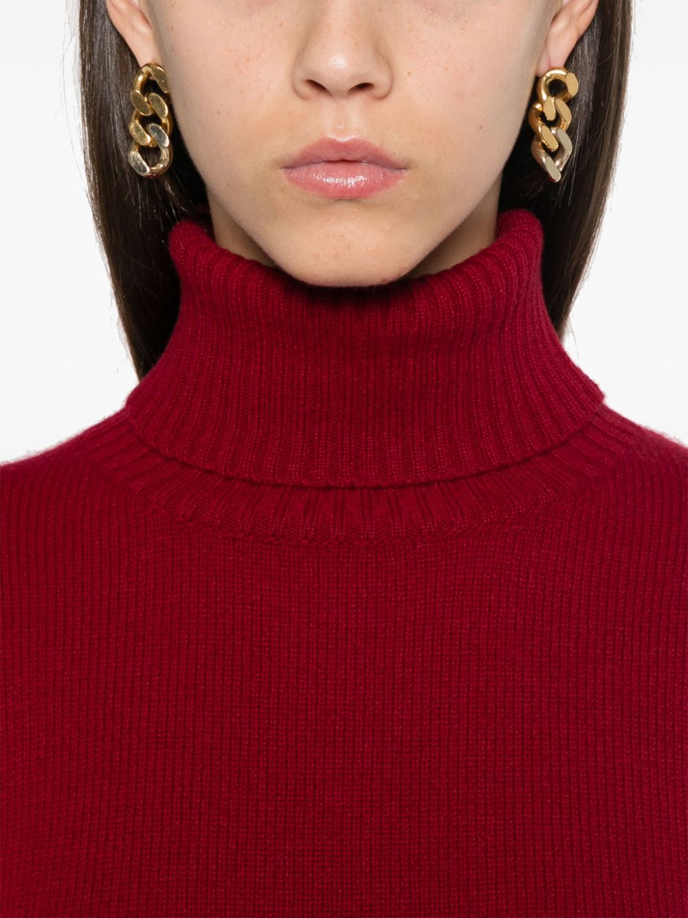 BEYOU Red Cashmere Ribbed Roll Neck Sweater image 4