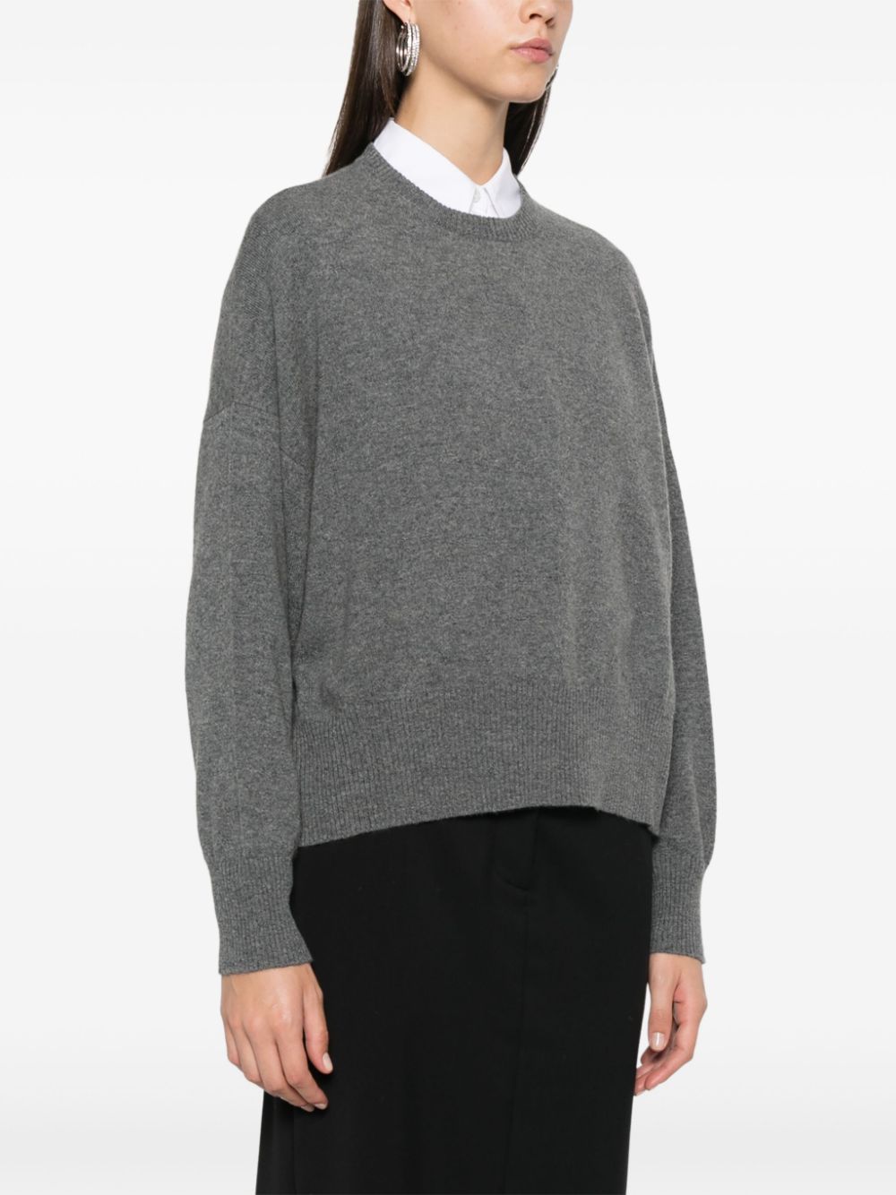 BEYOU Grey Cashmere Crew Neck Sweater image 1